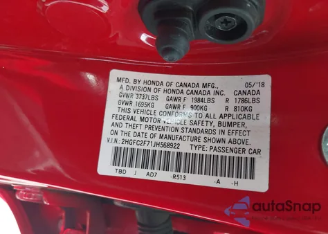 2018 Honda Civic Ex из США, поврежденный, VIN 2HGFC2F71JH568922